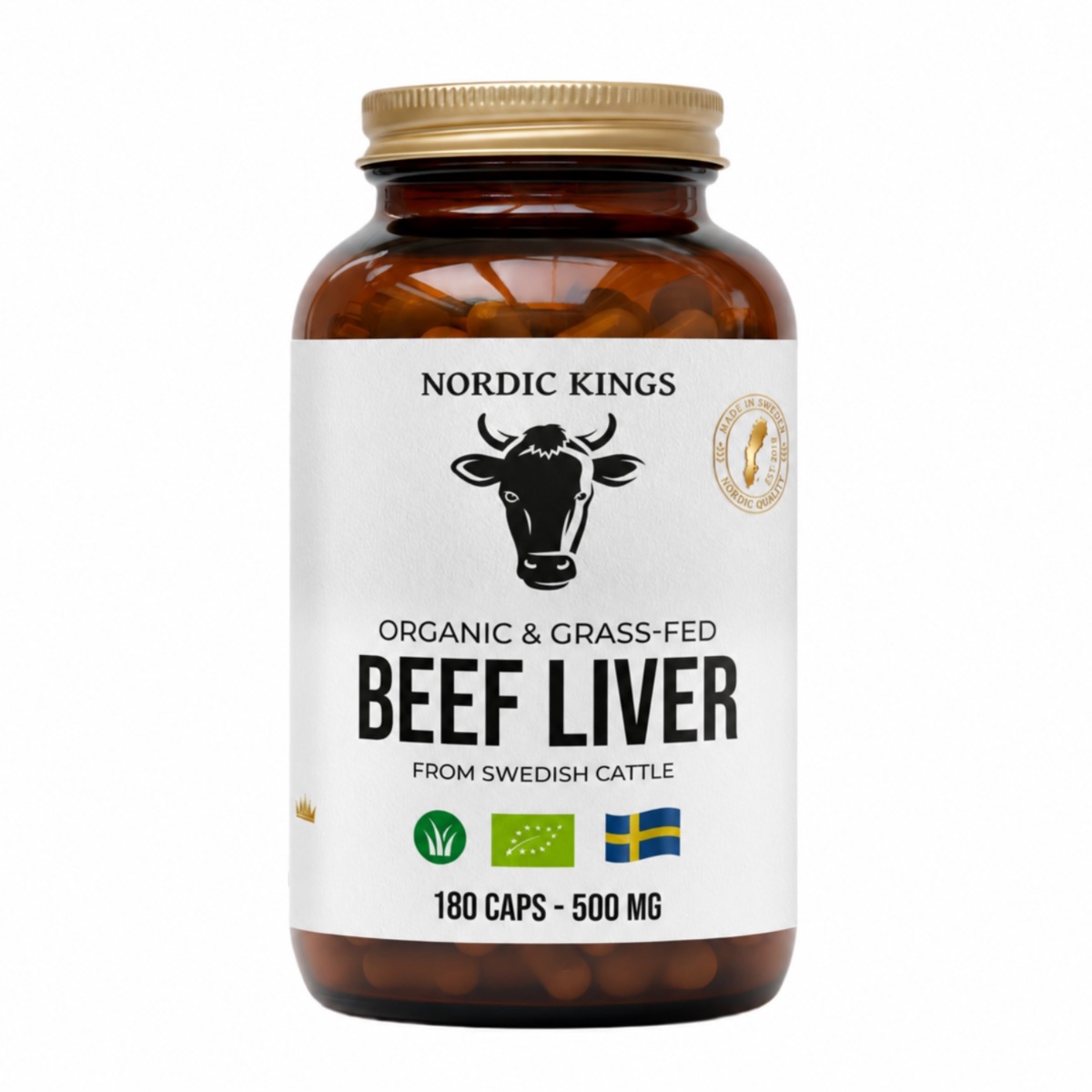 Nordic Kings Hígado de Res 100% Orgánico y Alimentado con Pasto 180 cápsulas
